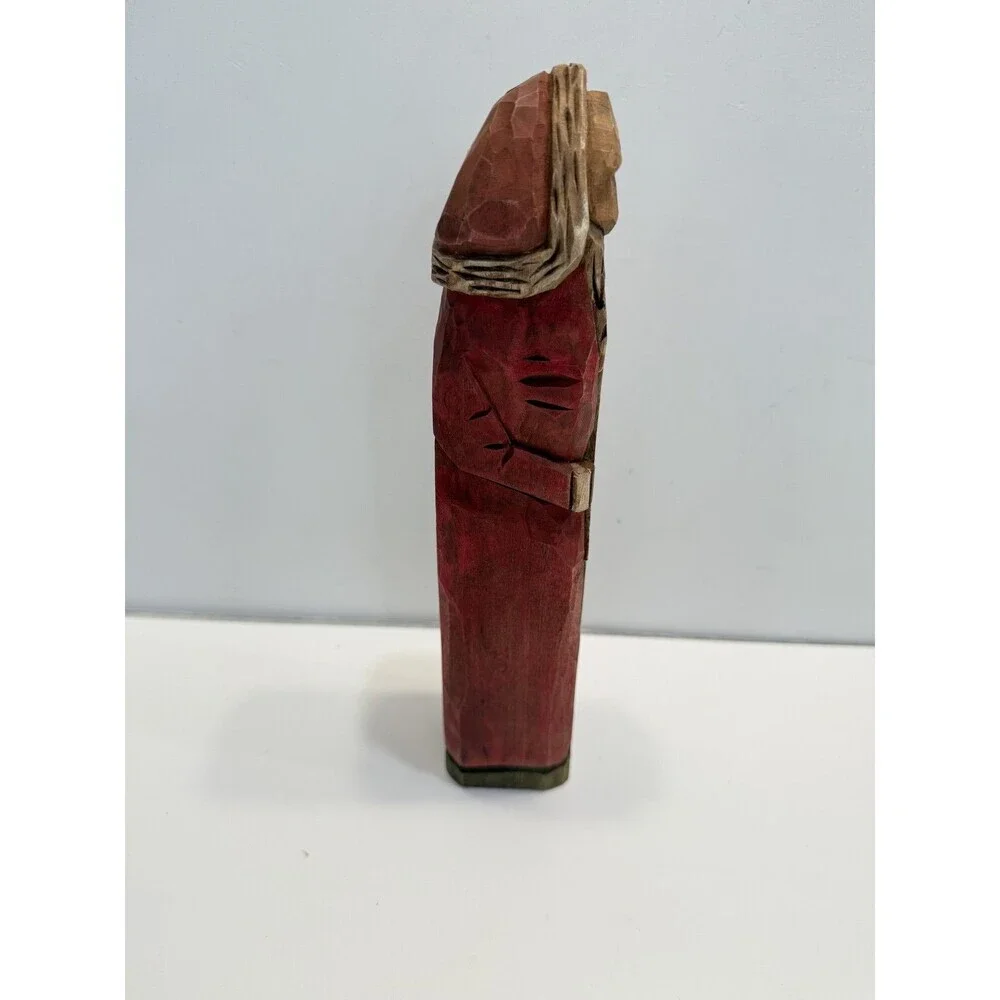 Hand Carved Wooden Santa Claus Figurine Folk Art Holiday Decor 9